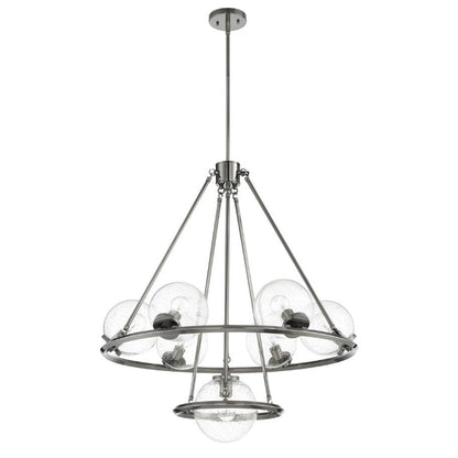 Sunset Lighting F26117-57 Messier 7 Light Chandelier - Clear Seeded Glass Globe - Dimmable - Antique Gunmetal Finish