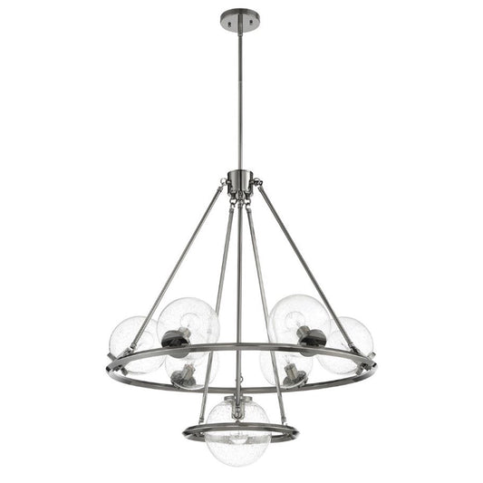 Sunset Lighting F26117-57 Messier 7 Light Chandelier - Clear Seeded Glass Globe - Dimmable - Antique Gunmetal Finish