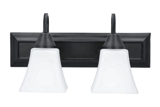 Luminance Square Lexington Vanity 2-Light Wall Sconce | Black & White Bathroom Decor Fixture F3682-31 - 100W MB VANITY FRSTD SQUARE MILK GLS