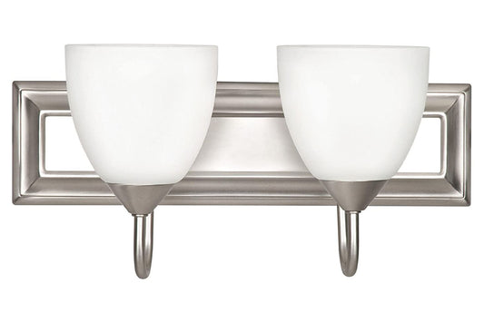 Sunset Lighting 2-Light Vanity 100W w/ Round Milk Glass, Satin Nickel Finish - F3622-53