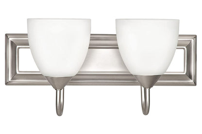 Sunset Lighting 2-Light Vanity 100W w/ Round Milk Glass, Satin Nickel Finish - F3622-53
