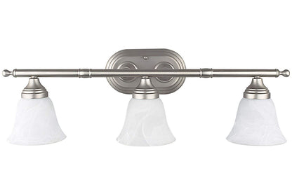 Sunset Lighting 3-Light Vanity w/ Faux Alabaster Glass, Bright Satin Nickel Finish - F3653-80