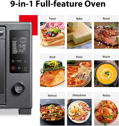TOSHIBA Hot Convection Toaster Oven, Extra Large 34QT/32L, 9-in-1 Cooking Functions, Crispy Roast, Dehydrate, Rotisserie, 1650W, Black Stainless Steel