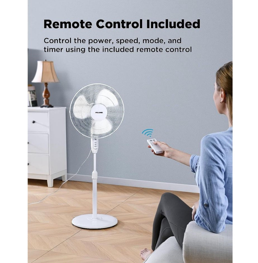 Pelonis 3-Speed Oscillating Free Standing Electric Household Fan White PFS40A4BWW