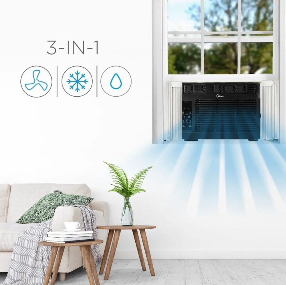 Midea 5,000 BTU Window Air Conditioner with Remote, 150 Sq ft, Black, 3 cooling modes and 3 fan speeds - MAW05R1WBL-T