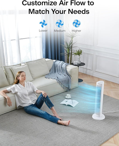 PELONIS 30 Inch Oscillating Tower Fan with 3 Speed Settings and Auto-off Timer, Standing Fan PFT28A2BWW, White