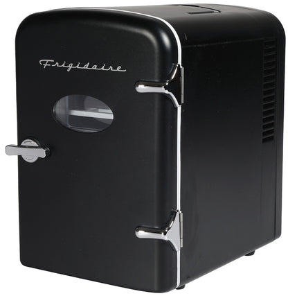 Frigidaire 6-Can/4-Liter Capacity Retro Mini Fridge Black EFMIS129-BLACK, Includes 110V home power cord & 12V DC car adapter