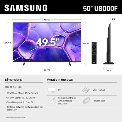 Samsung 50” Class U8000F Series Crystal UHD 4K Smart Tizen TV (2025) UN50U8000FD