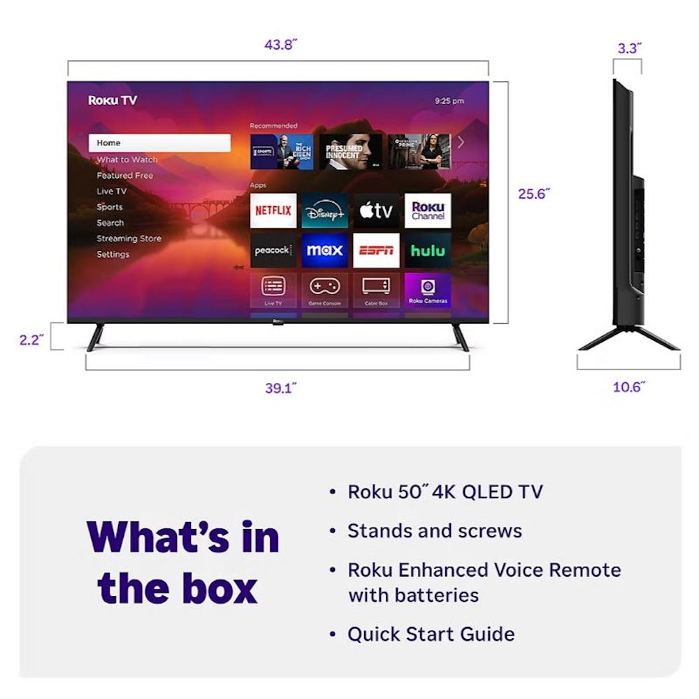 Roku 50" QLED 4K HDR10 Siri, Alexa & Google Assistant Compatible Smart TV 50R5C6