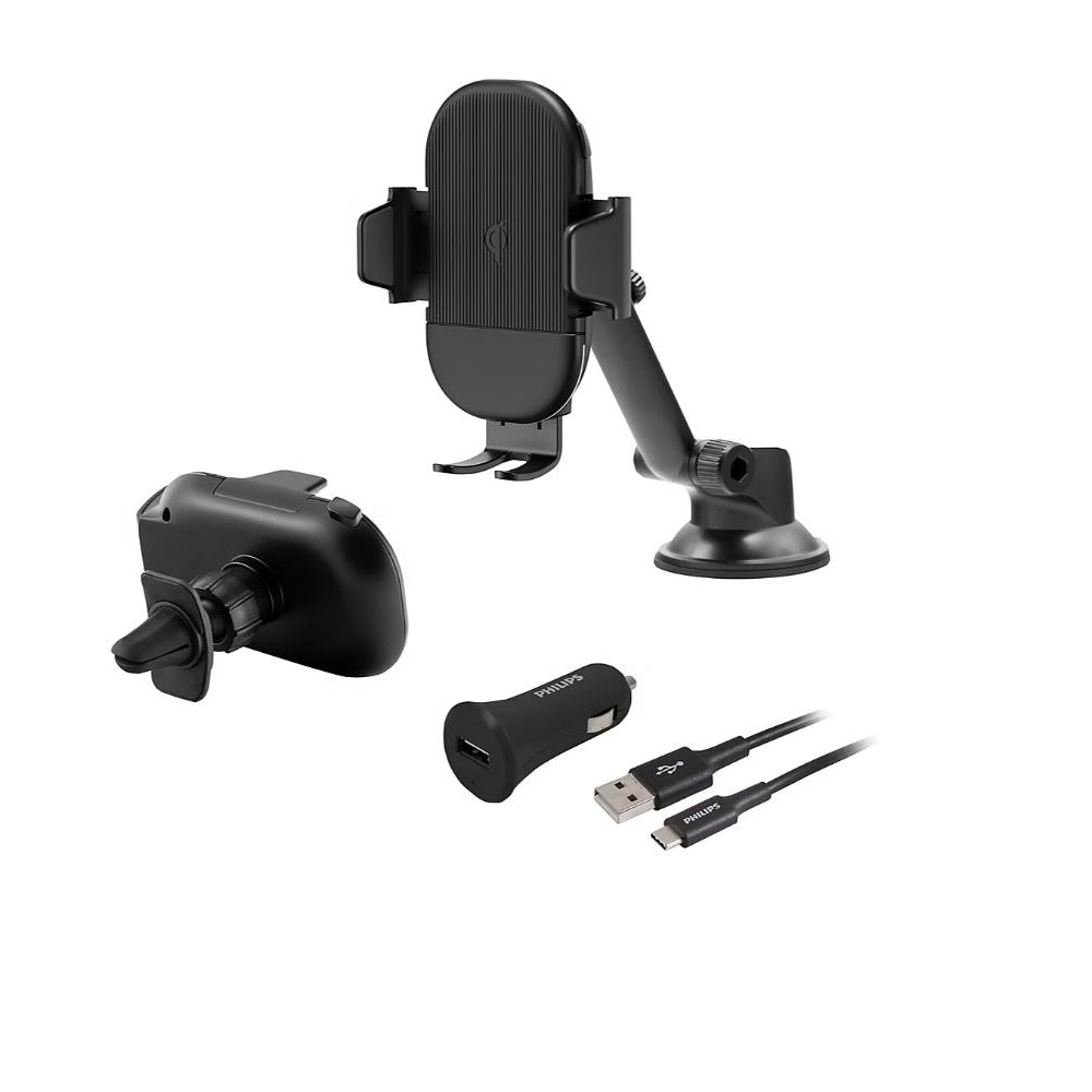 Philips 3-in-1 Car Charging Kit Black, 15W Qi-enabled mounting cradle - DLP6543CC/37