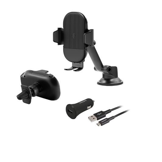 Philips 3-in-1 Car Charging Kit Black, 15W Qi-enabled mounting cradle - DLP6543CC/37
