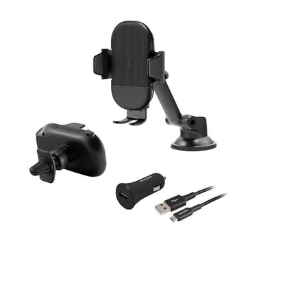 Philips 3-in-1 Car Charging Kit Black, 15W Qi-enabled mounting cradle, accommodates phones 2.5”–3.75” wide - DLP6543CC/37
