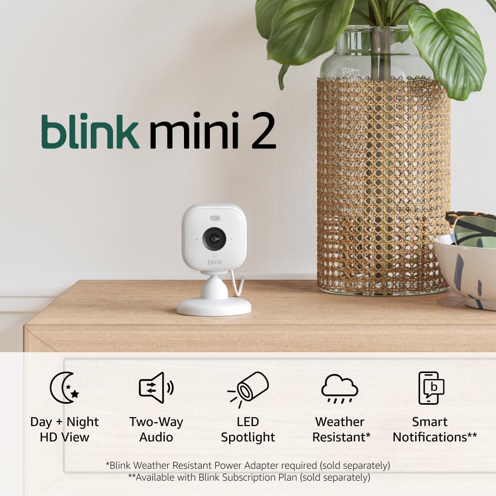 Blink Mini 2 Home Security & Pet Camera with HD Video, Color Night View, Motion Detection, Two-Way Audio 1 Cam White B0BWWZXWPL