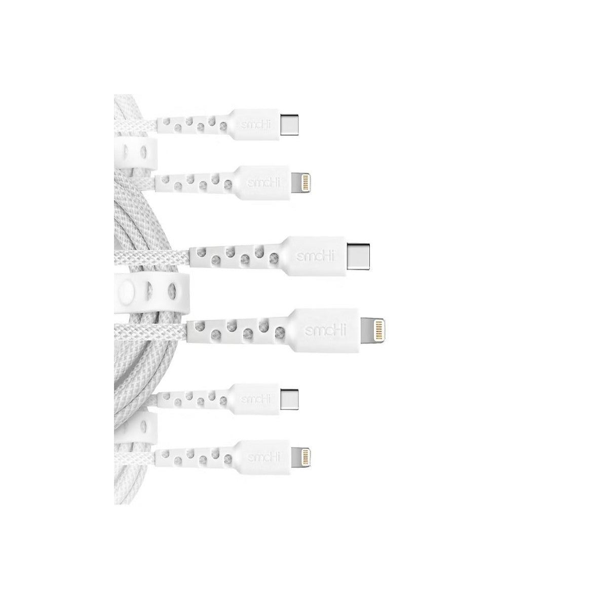 iHome TPE Durastrain Light-ning to USB-C Nylon Braided Charging Cable w/ Silicone Wrap, 3 pk. 2IHLC2290W0L2