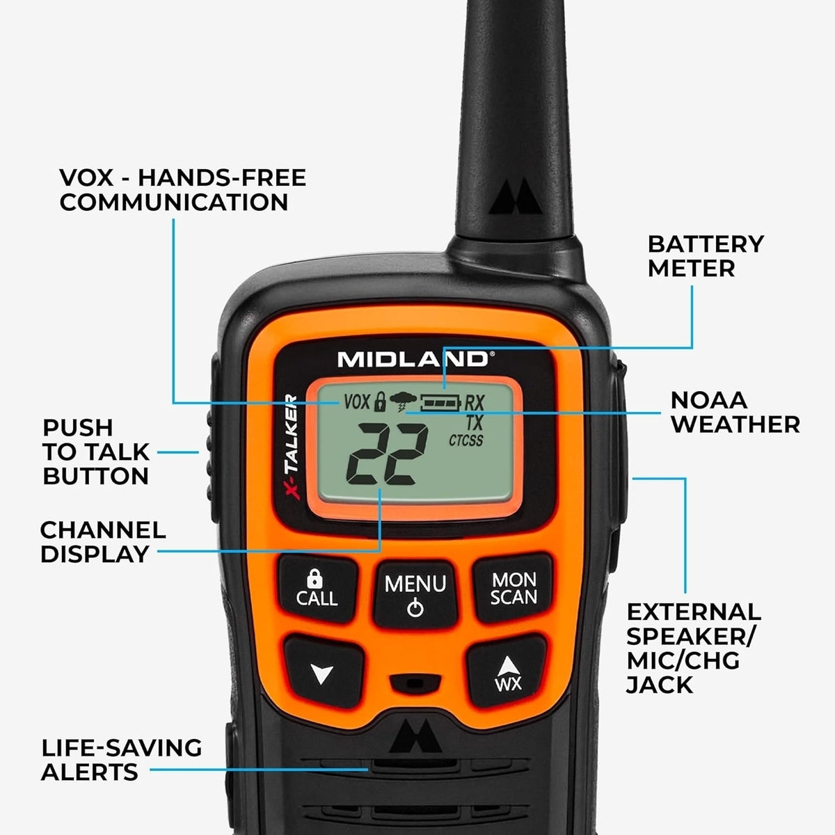 Midland X-TALKER 28-Mile, 22-Channel FRS 2-Way Radios (Pair) Orange T51VP3X6