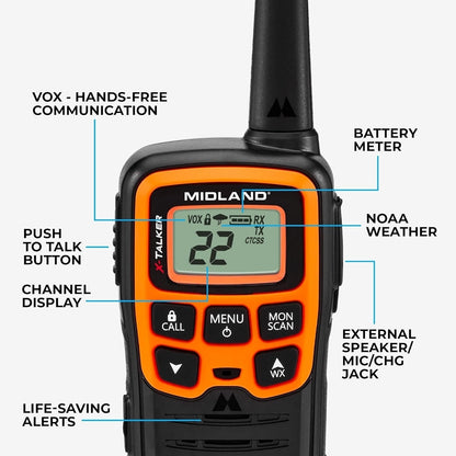 Midland X-TALKER 28-Mile, 22-Channel FRS 2-Way Radios (Pair) Orange T51VP3X6