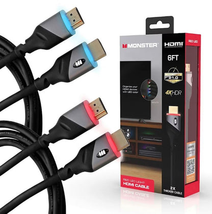 Monster 4K HDR 6' High Speed HDMI Cable w/ Build-In LED Light - 2 pack MHV1-1026