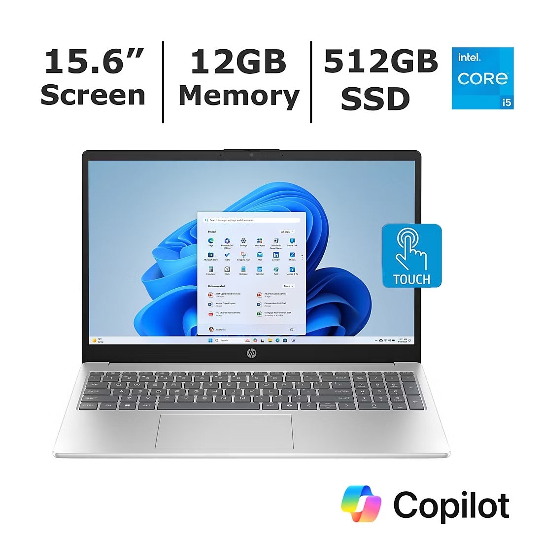 HP 15.6" FHD Touchscreen Laptop Intel Core i5 12GB/512GB Windows 11 Home B89M7UA#ABA