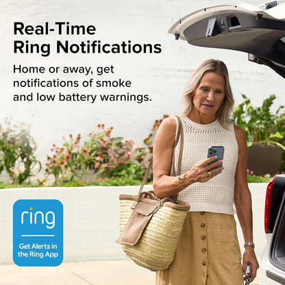 Kidde - Smart Smoke Detector, Ring App Enabled for Real-Time Notifications, Hardwired Alarm, AA Backup Battery - White