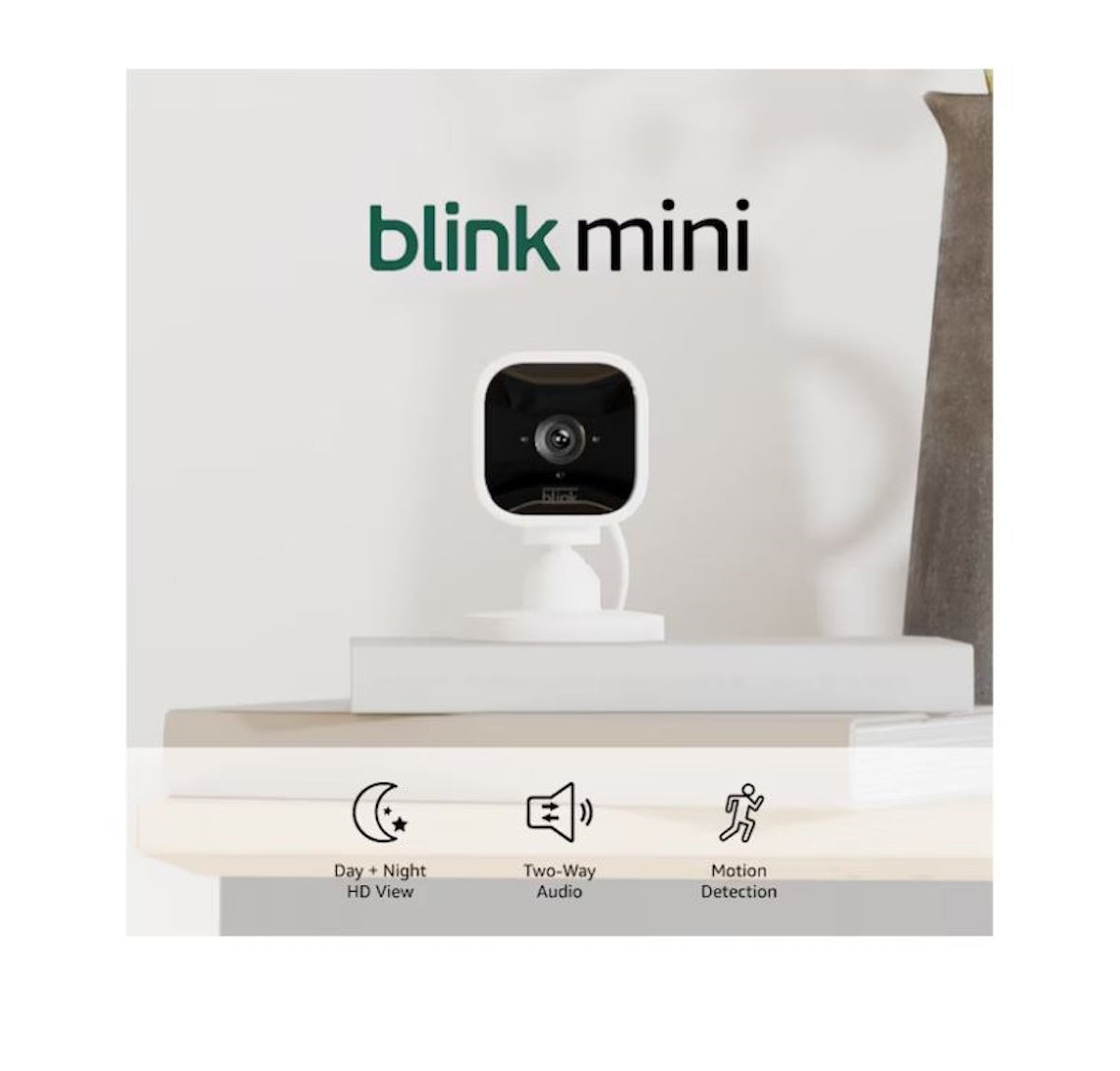 Blink - Mini - Compact indoor plug-in smart security camera, 1080p, night vision, motion detection, 2 way audio – 2 cam - White