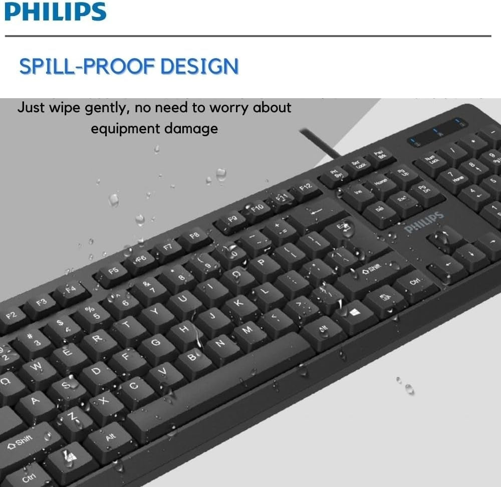 Philips USB Keyboard for Home or Office - 104/105 Quiet-Click Keys, Ergonomic, Low-Profile SPK6234