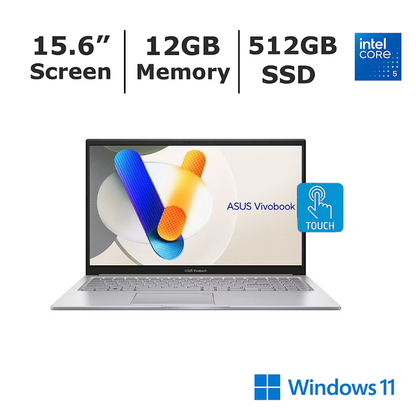 ASUS Vivobook 15.6" FHD Touchscreen Notebook, Intel Core 5 Processor, 16GB 512GB SSD Win 11, Silver 90NB13Y2-M00890