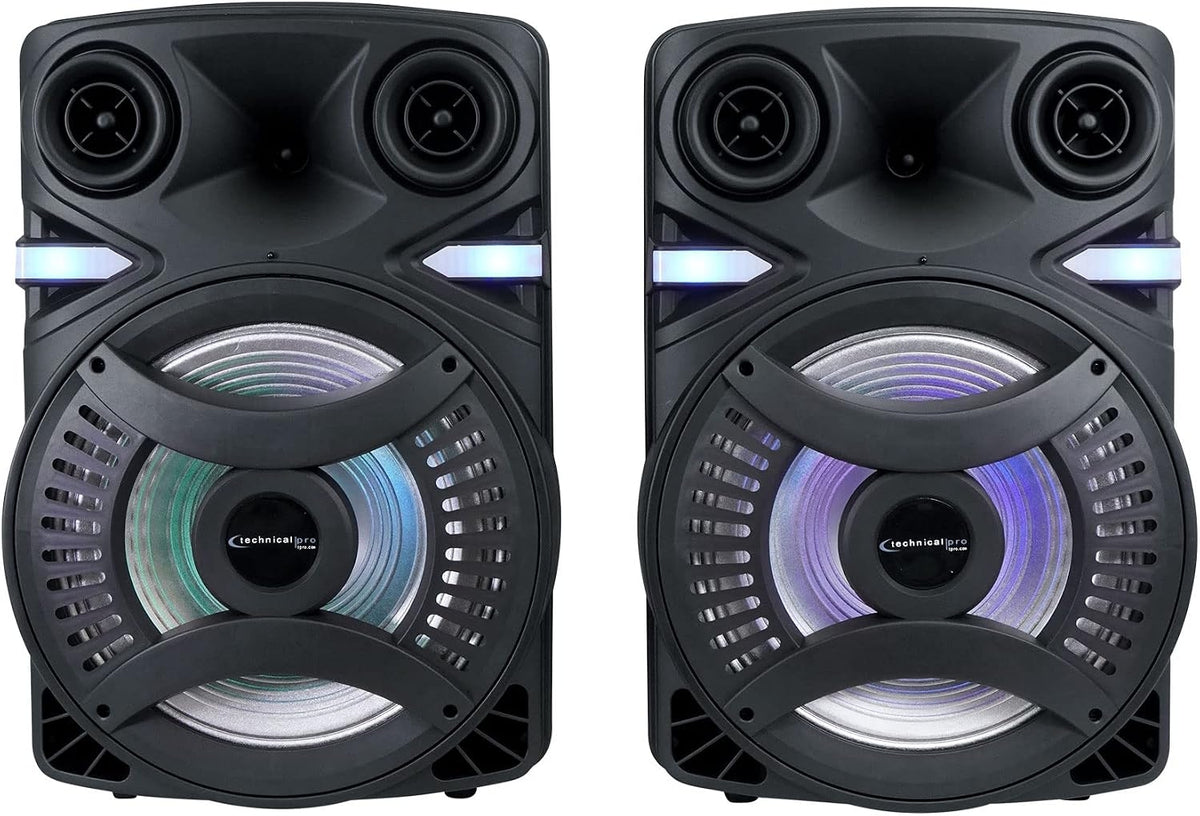 Technical Pro Rechargeable CLUB15 15" Bluetooth DJ Light Speaker Package with Tripod & Microphone LIT15PKG