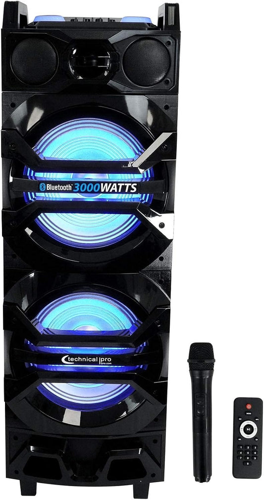 Technical Pro Dual 10" 3000w Rechargeable Karaoke Machine System w/Bluetooth BS10BAT