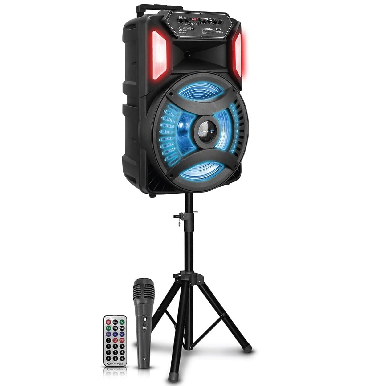 Technical Pro XP152PKG Rechargeable 15" Bluetooth LED Speaker Package with Tripod & Microphone