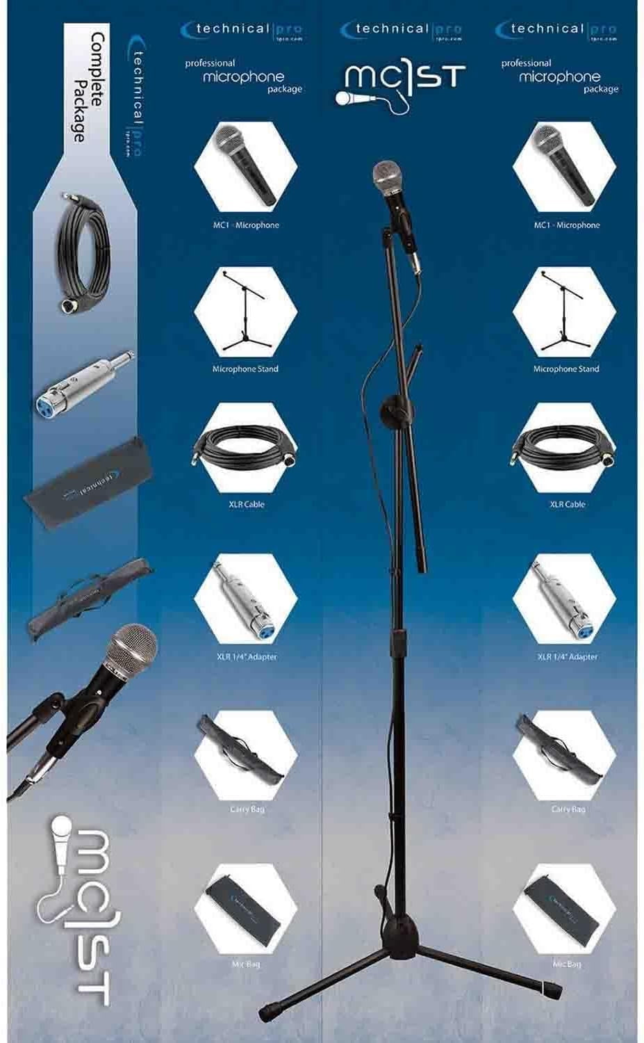 Technical Pro MC1ST Adjustable Tripod Boom Microphone Stand with Mic Included