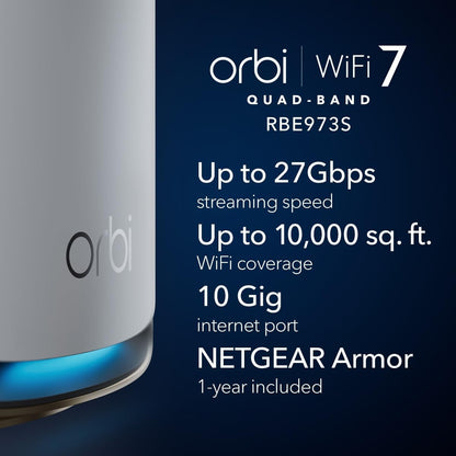 NETGEAR Orbi 970 BE27000 Wireless Quad-Band 3-Piece Mesh Wi-Fi System White RBE973S-100NAS
