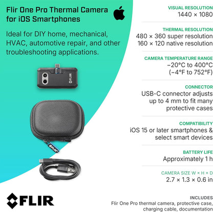 Flir One Pro - Thermal Imaging Camera for iOS Smartphones (iPhone 14 and Older w/Lightning Port), 480x360 Super Resolution