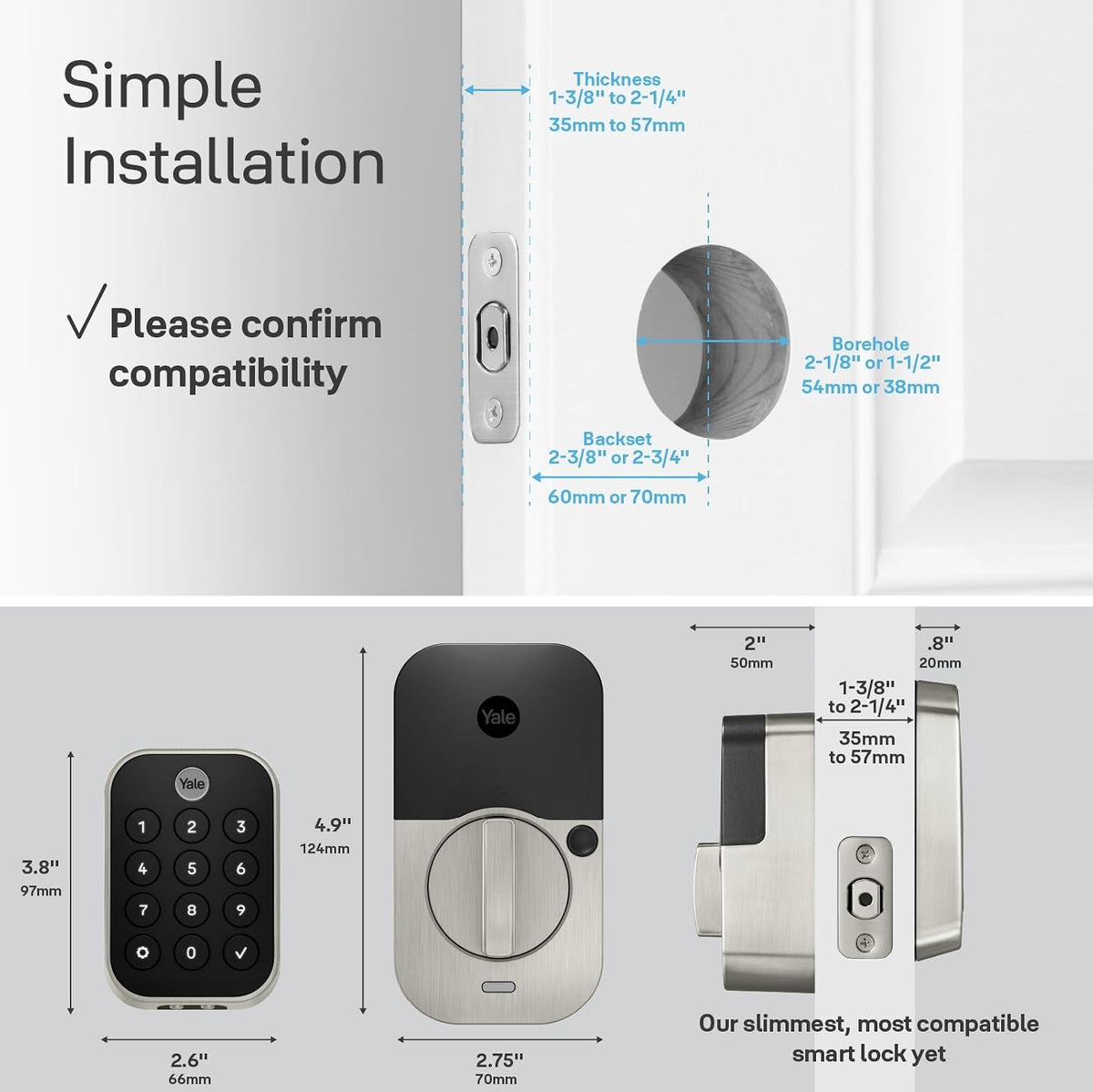 Yale Assure Lock 2 Touch Deadbolt, Satin Nickel Key-Free Smart Entry Door Lock with Bluetooth Connected Keypad