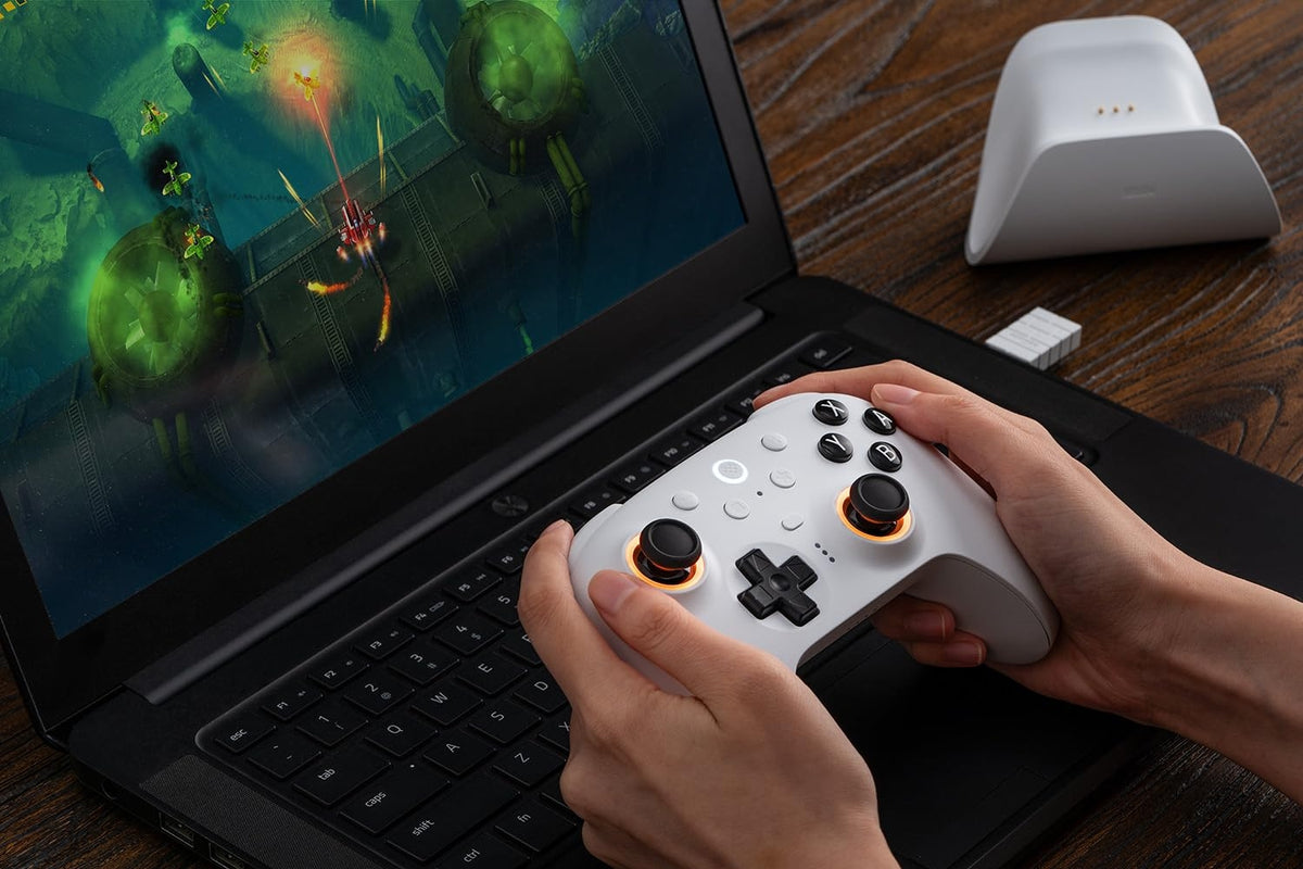 8BitDo Ultimate 2 Bluetooth Controller, Hall Effect Triggers with Charging Dock - White