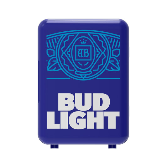 BUD LIGHT Mini Fridge 6 Can/4 Liter Capacity Mini Beverage Cooler Portable Blue MIS137BULT-6COM