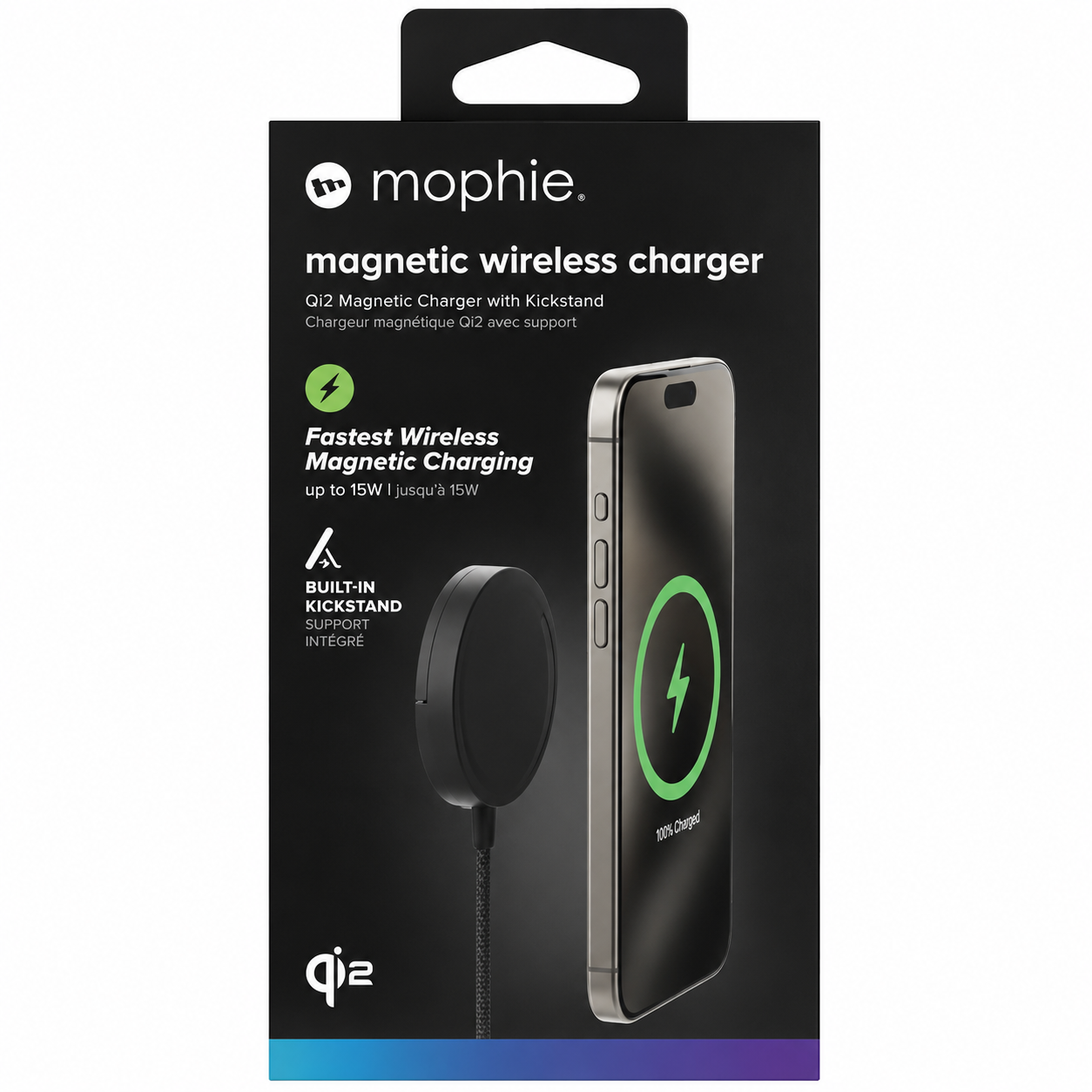 Mophie Qi2 Charging Pad with Kickstand, Up to 15W of wireless power, For iPhone and AirPods - QI2-PAD-KICKS