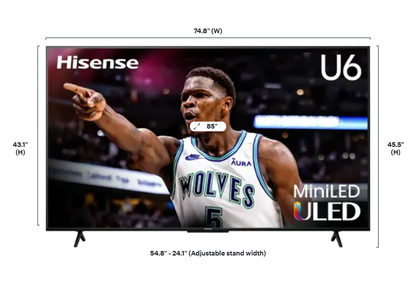 Hisense 85" Class U6 Series Mini-LED ULED 4K UHD Google Smart TV 85U6N Local Pick Up Only