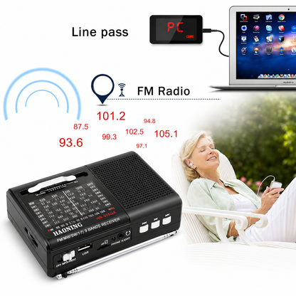 TECHNICAL PRO HN-315UA Portable 9-Band FM/AM/SW Radio with Rechargeable Li-ion Battery, USB, Micro TF Card & MP3 Player