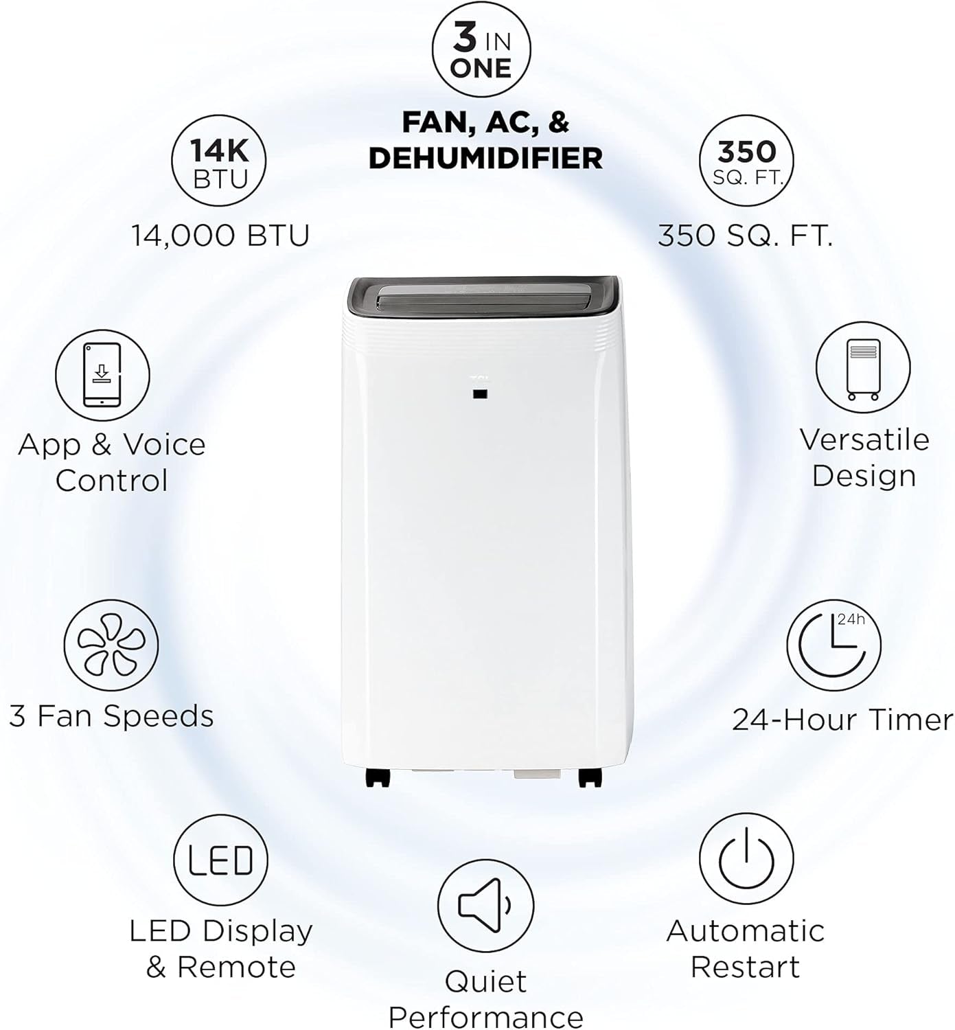 TCL Smart Series Portable Air Conditioner 10,000 BTU 350 sq ft White 10P94C