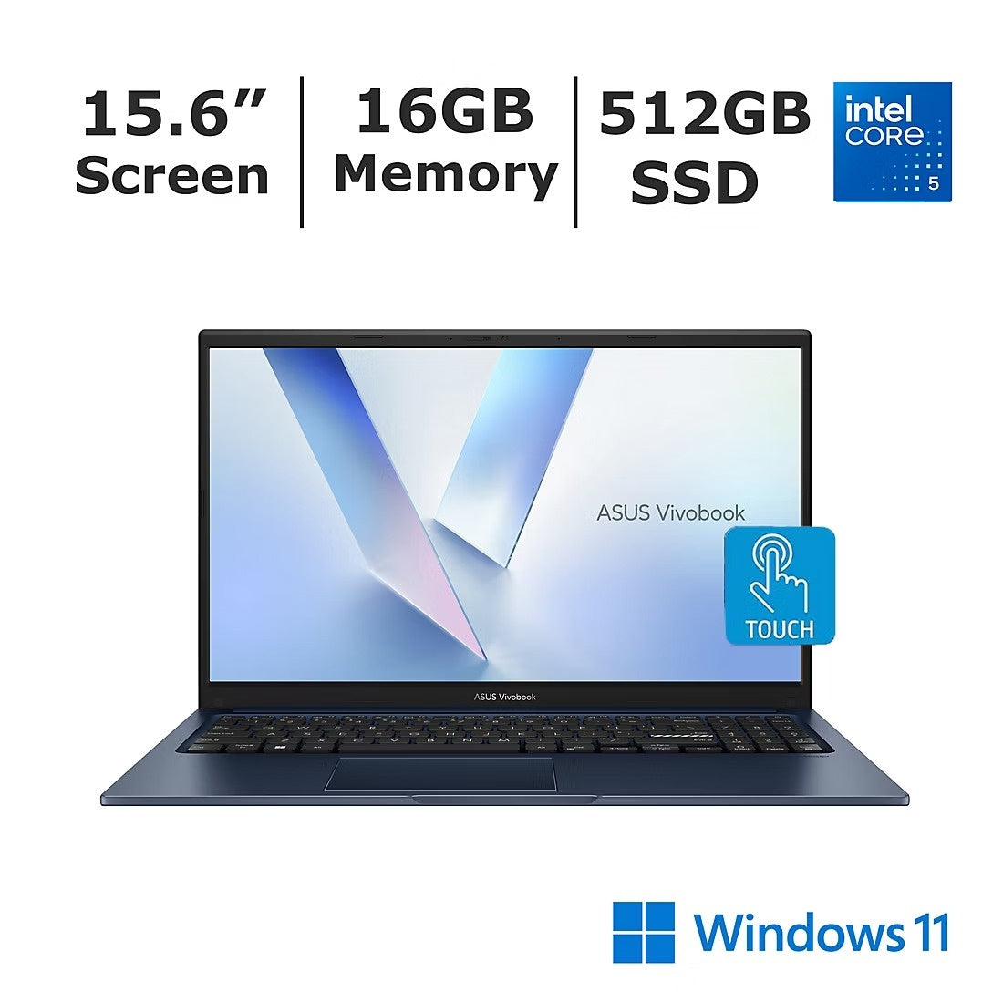 Asus Vivobook 15.6" FHD Touchscreen Laptop, Intel Core 5 Processor, 16GB Memory, 512GB SSD, Win 11