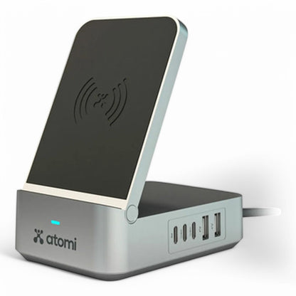 Atomi 55W Multi port charging station Qi - 20W PD port, dual USB-C ports, and dual smart USB-A ports -  AT1705-55W