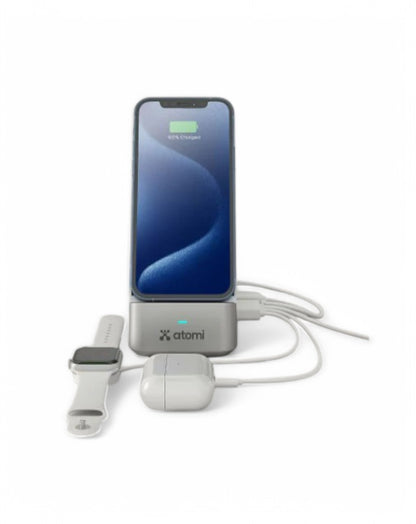 Atomi 55W Multi port charging station Qi - 20W PD port, dual USB-C ports, and dual smart USB-A ports -  AT1705-55W