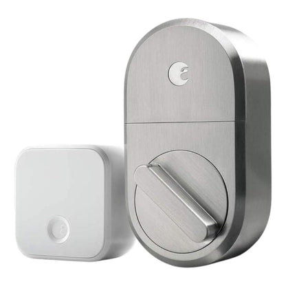 August Smart Lock Silver Single Cylinder Deadbolt w/ Connect Wi-Fi Bridge AUG-SL04-C03-N04