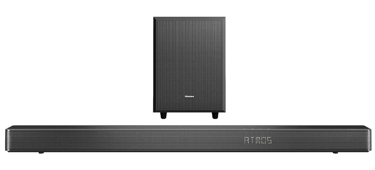 Hisense Soundbar Speaker Black AX3125H 3.1.2 Channels 360 W, Subwoofer, AC power cords, Optical cable, HDMI Cable, Remote control, Hardware screw kit, and User guide.