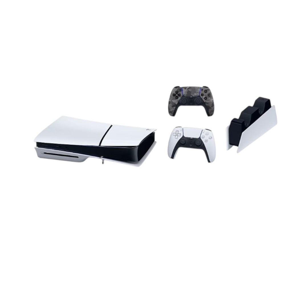 Sony PlayStation 5 Slim Disc Console Bundle with Gray Camo Controller and Charging Station BD-PS5SLIM-CAMO