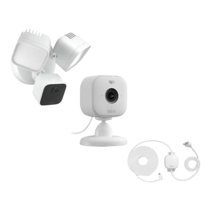 Blink Wired Floodlight Camera w/ Mini 2 Camera Weather Resistant 13' Power Adapter & Yard Sign