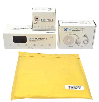 Blink 2pk Outdoor Camera w/ Mini 2 Camera, Weather Resistant 13' Power Adapter