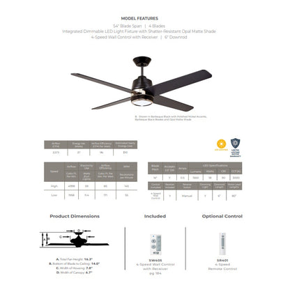 Emerson Zeke 54" Barbeque Black Ceiling Fan LED Light Barbeque Black Blades CF444BQ - BLACK WITH POLISH