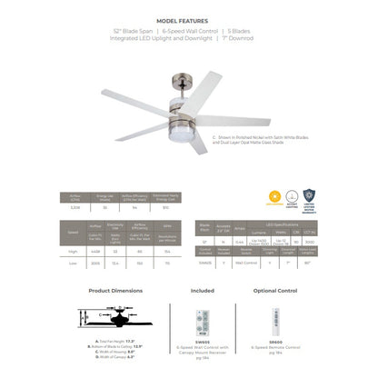 Emerson Lucere 52" Polished Nickel Ceiling Fan LED Satin White Blades CF575PN