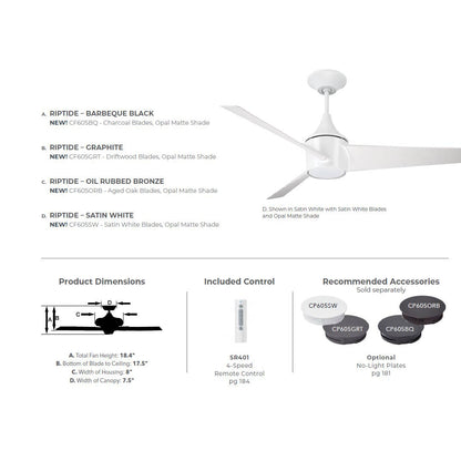 Emerson 52" Riptide Ceiling Fan LED Lights Satin White CF605SW